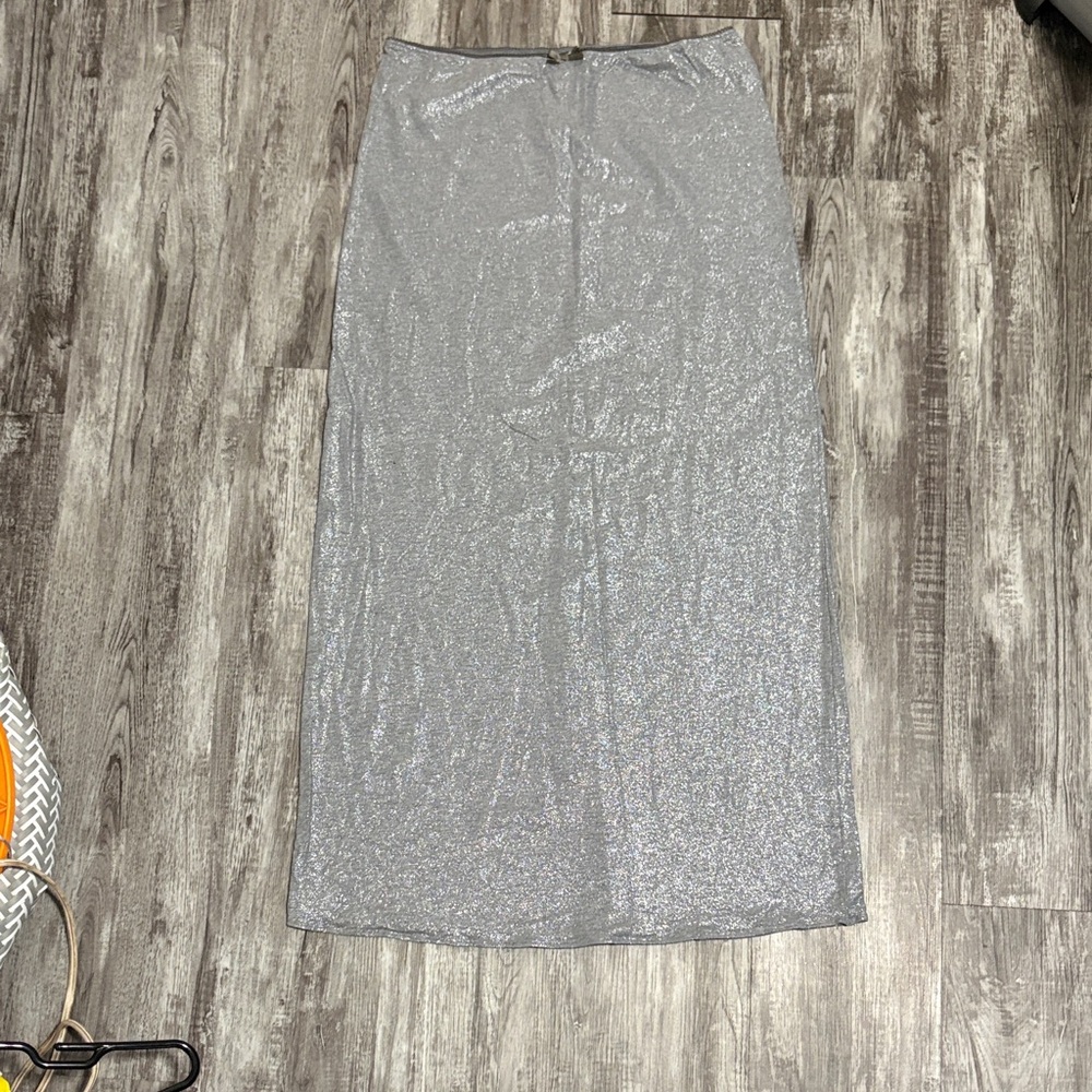 Aerie Metallic Silver Pencil Maxi Skirt